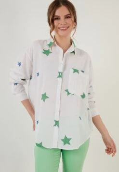 LELA Loose Fit - Overhemdblouse - White/Green