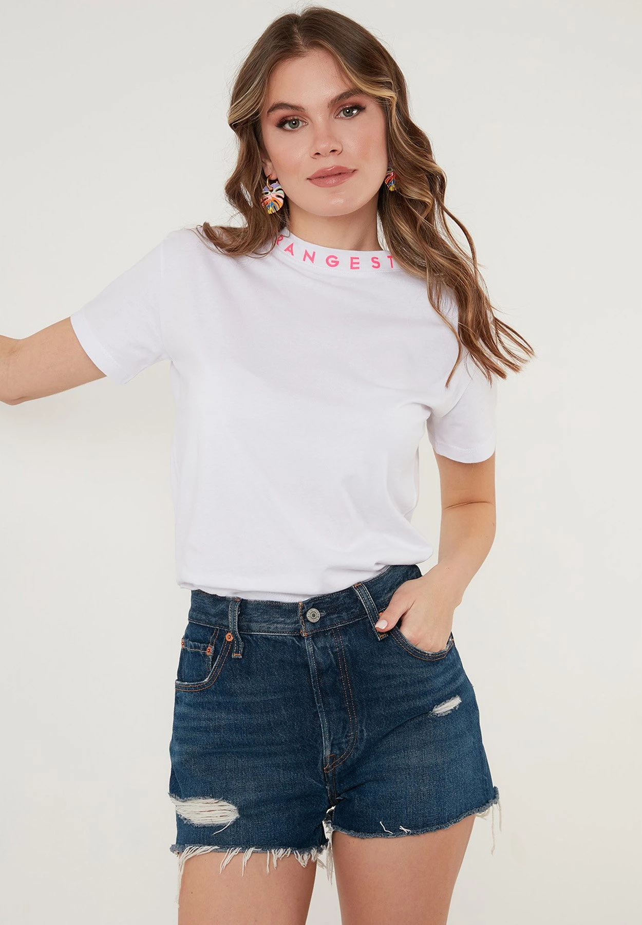 LELA Crew Neck- T-Shirt Print - White Neon Fuchsia - Afbeelding 2
