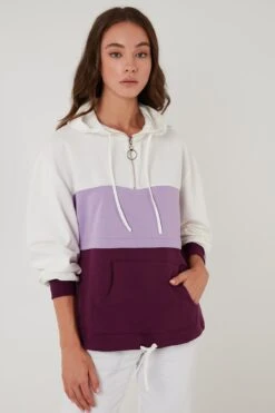 LELA Hoodie - Ecru Lilac Purple