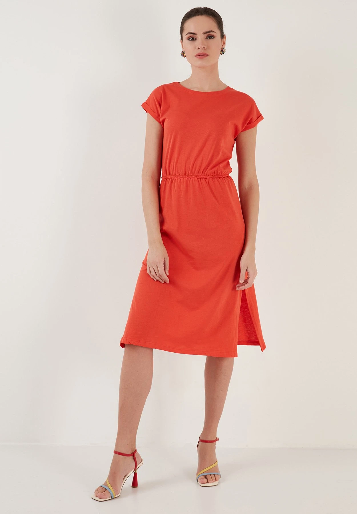 LELA Short Sleeve Midi - Jurk - Brick Red