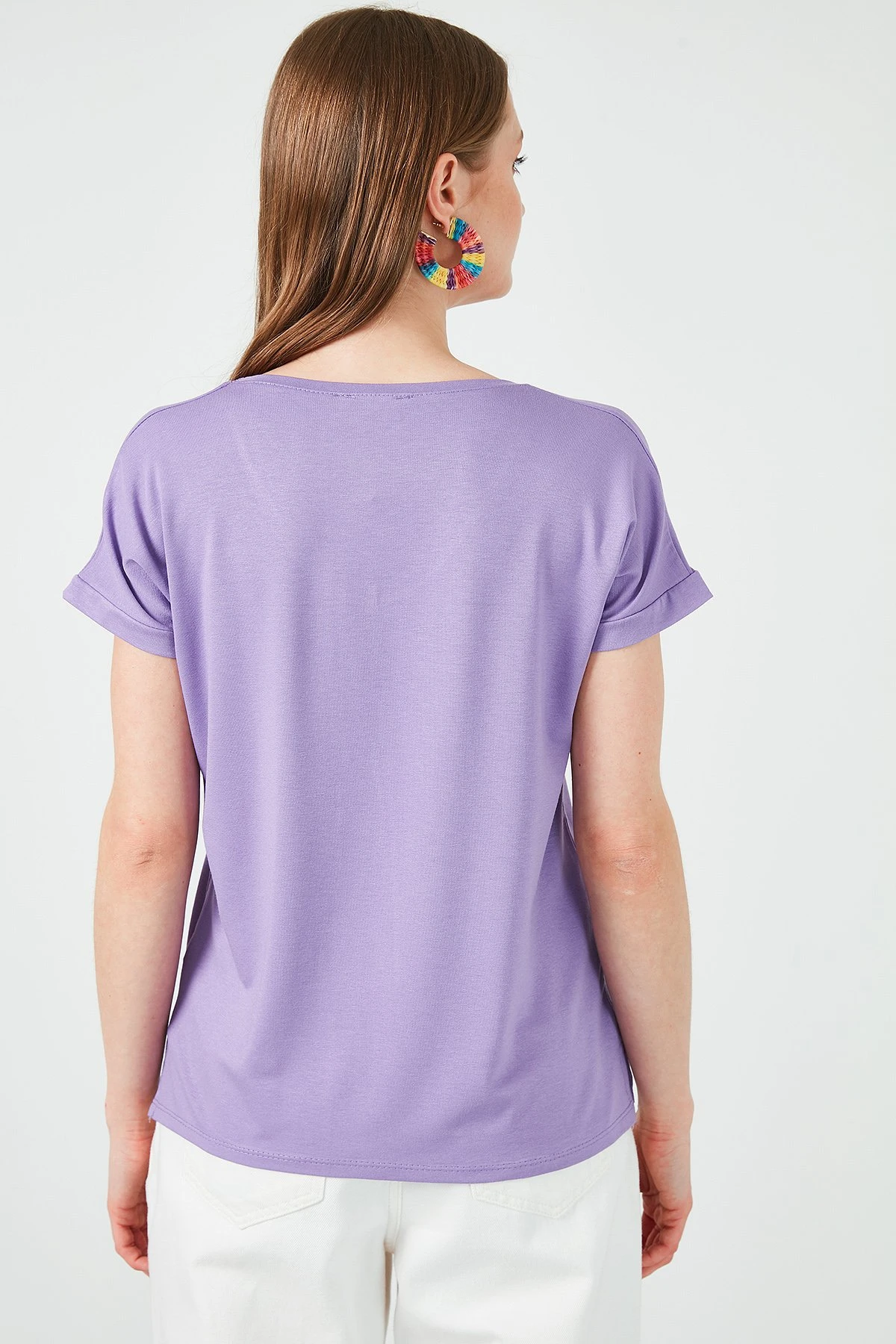 LELA V Neck- T-Shirt Basic - Lilac - Afbeelding 3