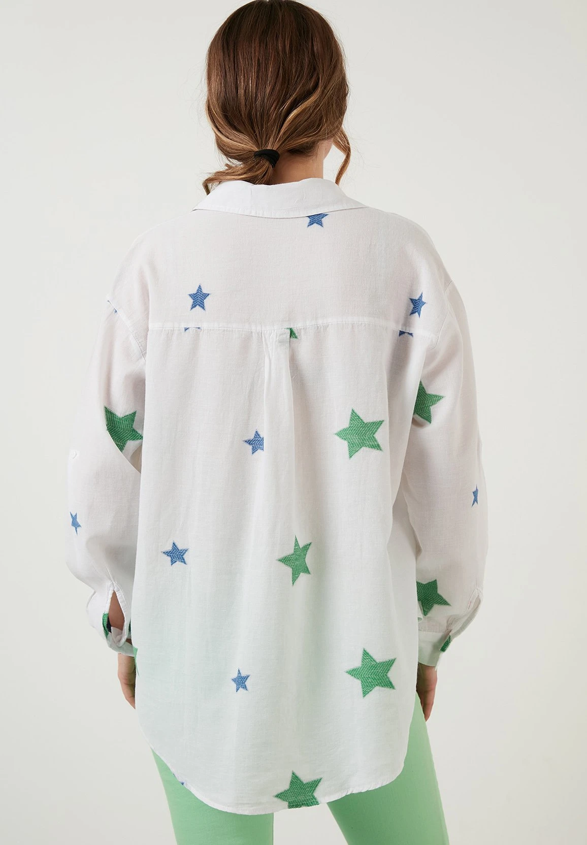 LELA Loose Fit - Overhemdblouse - White/Green - Afbeelding 3