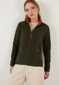 LELA High Collar Zipper- Fleecejas - Khaki